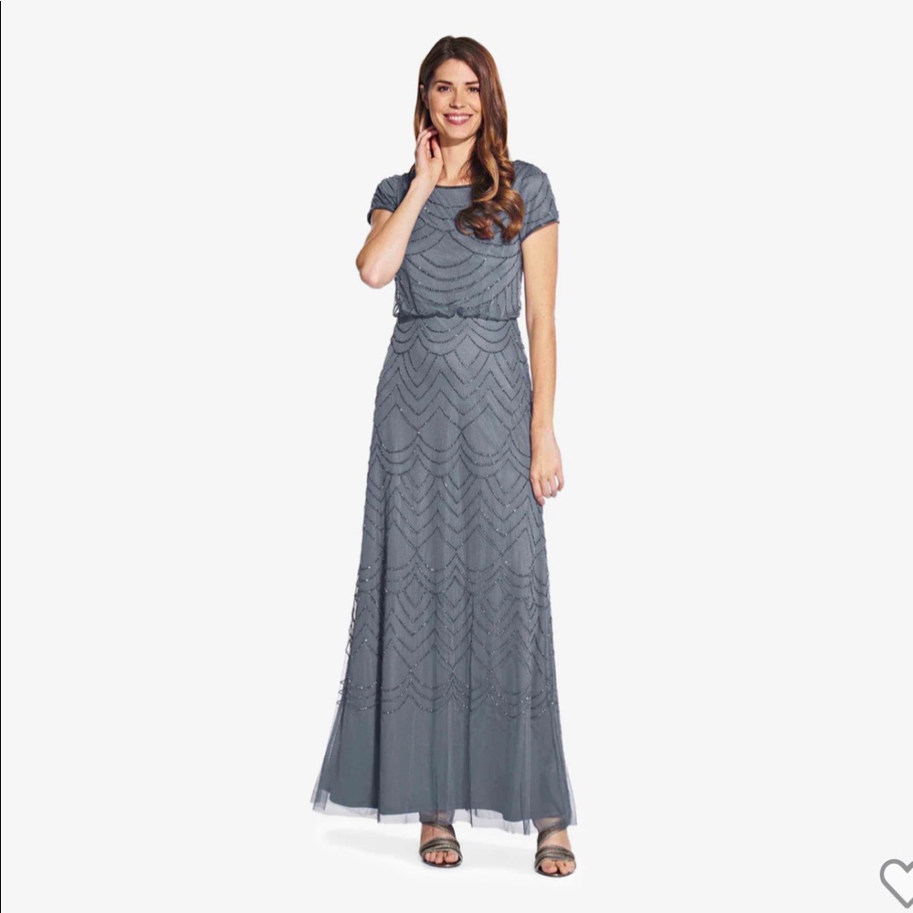 Adrianna Papell Blouson Beaded Dress - Lead